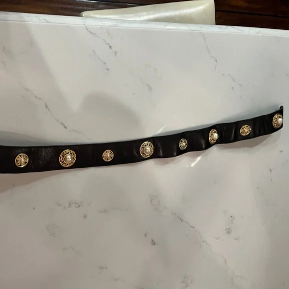 Edouard Rambaud Paris Vintage Black leather belt w/ Gold  display picture 1